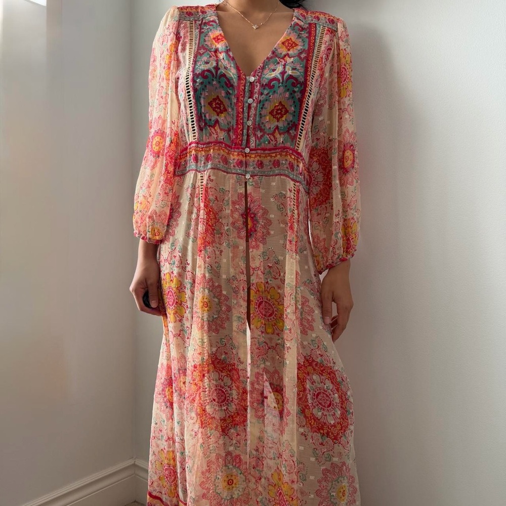 Zara Long Sleeve Floral Kaftan - X-Small